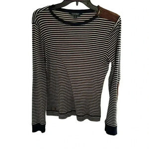 RALPH LAUREN Long Sleeve Women Shirt Elbow Patches Shoulder Zipper Size  Medium
